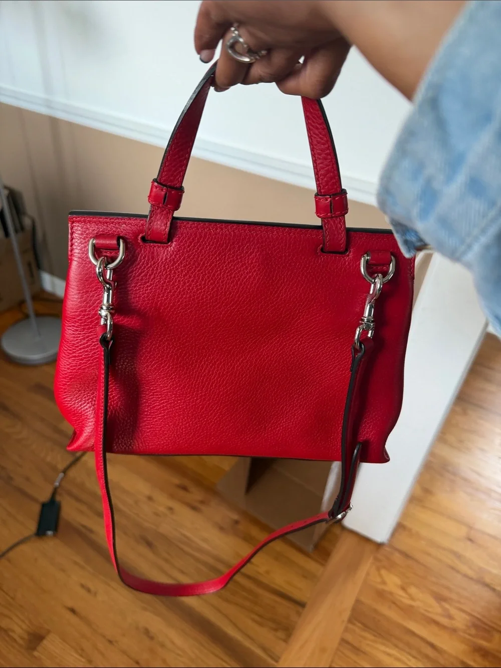 Red Women's Leather Top-Handle Handbag